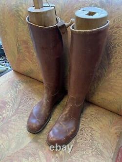 Vintage Oliver Moore Brown Leather Polo Horse Riding Boots With Wood Shoe Trees