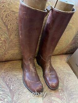 Vintage Oliver Moore Brown Leather Polo Horse Riding Boots With Wood Shoe Trees