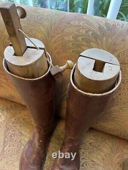 Vintage Oliver Moore Brown Leather Polo Horse Riding Boots With Wood Shoe Trees