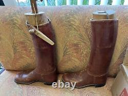 Vintage Oliver Moore Brown Leather Polo Horse Riding Boots With Wood Shoe Trees