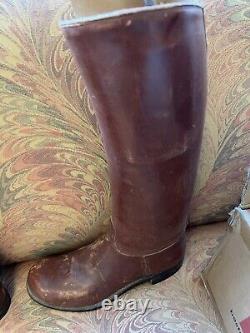 Vintage Oliver Moore Brown Leather Polo Horse Riding Boots With Wood Shoe Trees