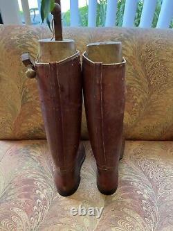 Vintage Oliver Moore Brown Leather Polo Horse Riding Boots With Wood Shoe Trees