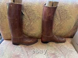 Vintage Oliver Moore Brown Leather Polo Horse Riding Boots With Wood Shoe Trees