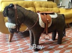 Vintage Omersa Shetland Pony Horse Leather Bench Footstool Decor Mid Century