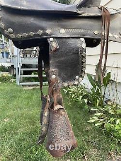 Vintage Ornate Leather Kids Saddle Gear Antique Horse Pony