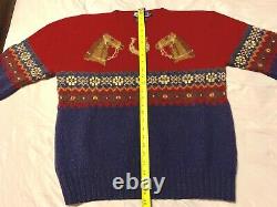 Vintage POLO Ralph Lauren Horse Shoe Equestrian Fair Isle Hand Knit Sweater L