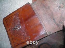 Vintage Pair Of Western Embossed Leather Horse Riding Panier Saddle Bags