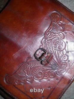 Vintage Pair Of Western Embossed Leather Horse Riding Panier Saddle Bags