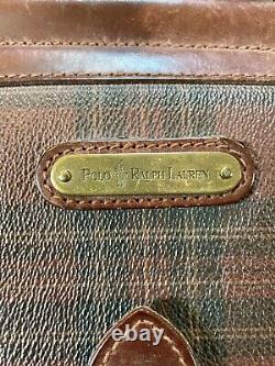 Vintage Polo Ralph Lauren Crossbody Brown Leather Bag Purse Plaid Front Flap EUC