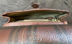 Vintage Polo Ralph Lauren Crossbody Brown Leather Bag Purse Plaid Front Flap EUC