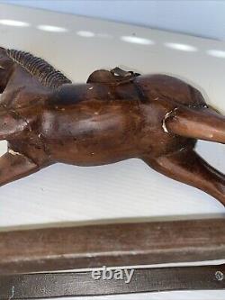 Vintage Primitive Antique Hand Carved Wood Horse With Hair Tail Leather Saddle