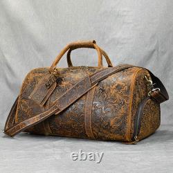 Vintage Print Crazy Horse Leather Handbag