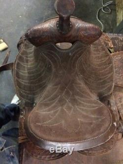 Vintage Quality Leather Western Horse Saddle Floral Design Cowboy Farm Equipment