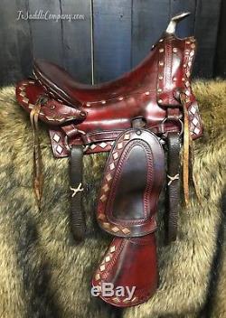 Vintage RED Leather Western Pony Saddle Tapaderos/Horse/Kids/Childs/Decor/Mini