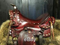 Vintage RED Leather Western Pony Saddle Tapaderos/Horse/Kids/Childs/Decor/Mini
