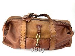 Vintage Ralph Lauren Brown Leather Shoulder Bag Tote Purse Gold Hook Full Zip