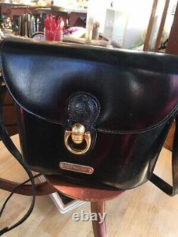 Vintage Ralph Lauren Polo Black Leather Handbag Purse w Gold Hardware