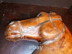 Vintage & Rare Brown Hide Leather Horse Head Statue Sculpture 18 x 14 02