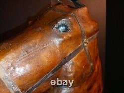 Vintage & Rare Brown Hide Leather Horse Head Statue Sculpture 18 x 14 02