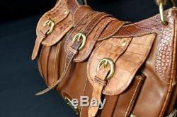 Vintage Rare Ghurka Italian Made Crocodile Embossed British Tan Leather Hobo Bag