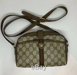 Vintage Rare Gucci 1970 s Crossbody Bag GG Monogram Pvc Web Stripe Flap