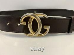 Vintage Rare Gucci Belt GG Buckle Leather Brown Size 95 cm