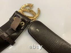 Vintage Rare Gucci Belt GG Buckle Leather Brown Size 95 cm