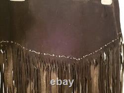 Vintage Ricky Nell Leather Suede Fringe Long Belt Skirt Black Medium Zip Side