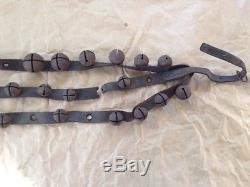 Vintage Rustic Horse Sleigh Bells on Original Leather Strap-Set of 24