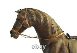 Vintage Rustic Pieced Leather Horse Figure Sculpture w Glass Eyes