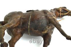 Vintage Rustic Pieced Leather Horse Figure Sculpture w Glass Eyes