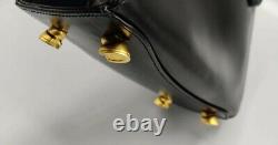 Vintage SISO Black Leather Handbag Purse Gold Tone Horse Hardware Made in Italy