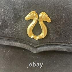 Vintage SISO Black Suede Handbag Purse Gold Tone Horse Hardware Made in Italy