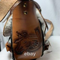 Vintage Saddle Purse Tooled Brown Leather Western Rodeo Horses