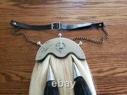 Vintage Scottish Genuine Leather & Horse Hair Dress Sporran with Chain & Belt