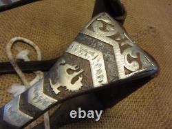 Vintage Set of Silver Mounted Iron & Leather Stirrups Antique Horse 10607