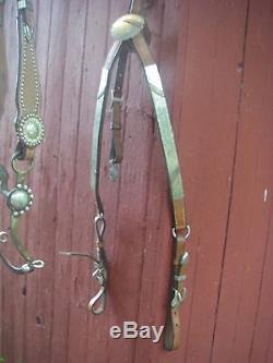 Vintage Silver Studded Bridle Bit & Martingale Signed Leather Horse Tack