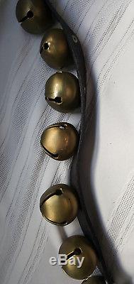 Vintage Sleigh Jingle Horse Bells String of 30 on Intact Leather Belt w Buckle
