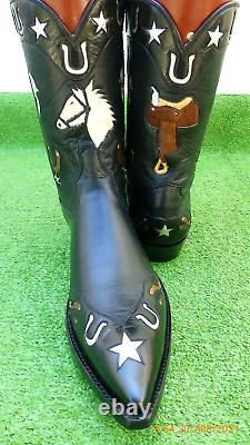 Vintage? Stallion? Inlay? Cut Out? Horses? Stars Spurs? Rare? Western Boots 9.5 D