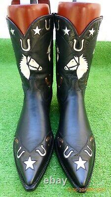 Vintage Stallion Inlay Guns Horse Shoes Saddle Spurs Stars Rare Boot 9.5 D