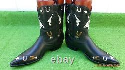 Vintage Stallion Inlay Guns Horse Shoes Saddle Spurs Stars Rare Boot 9.5 D