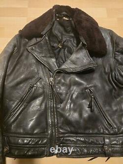 Vintage Star Glove Leather Jacket Horse Hide CHP 30s/40s Black Motorcycle LAPD