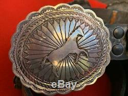 Vintage Sterling Silver 9 Piece Concho Belt Horse Or Stallion Motifs