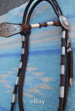 Vintage Sterling Silver Concho Ferrules Horse Show Headstall by Davalos Leather