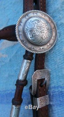 Vintage Sterling Silver Concho Ferrules Horse Show Headstall by Davalos Leather