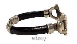 Vintage Sterling Silver Leather Horse Bridle Bit Stirrup Bracelet Taxco Mexico