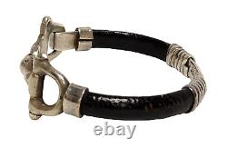 Vintage Sterling Silver Leather Horse Bridle Bit Stirrup Bracelet Taxco Mexico