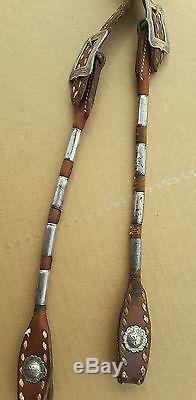 Vintage Sterling Silver Leather Show Headstall Western Horse Head Conchos