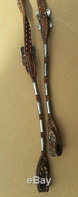 Vintage Sterling Silver Leather Show Headstall Western Horse Head Conchos