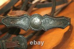 Vintage Sterling Silver Mexico Leather Horse Parade Bridle & Bit Headstall
